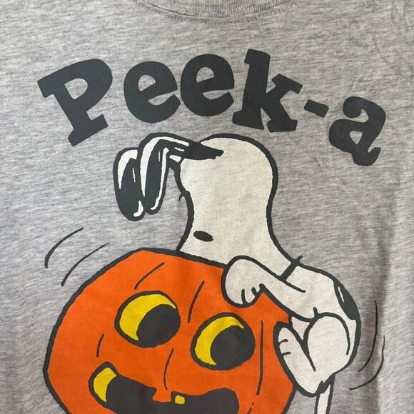 Peanuts Snoopy Halloween Peek-A-Boo Pumpkin Tee Gray XL - Picture 2 of 7